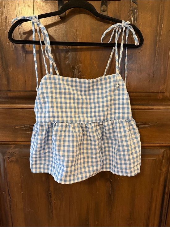 Tops - Blue Gingham Tie-Shoulder Crop Top